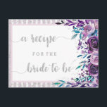 Cartão Postal Placa de recebimento de Chás de panela Floral e Pr<br><div class="desc">Floral Roxo & Faux Silver Glitter Stripes & Confetti Watercolor Cartão de Recipiente Floral de Casamento Floral - Com letra de script de pincel de tendência! Veja meu compro para ver a suíte de casamento inteira para este design!</div>