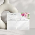 Cartão Postal Placa de recebimento de jardim rosa<br><div class="desc">Cartão de receita floral cor-de-água rosa que corresponde aos nossos convites para chás de Jardim Rosa.</div>