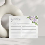 Cartão Postal Placa de recebimento de jardim rosa<br><div class="desc">Cartão de receita floral de cor d'água lavanda que corresponde aos nossos convites de chá Jardim Rosa em Lilac.</div>