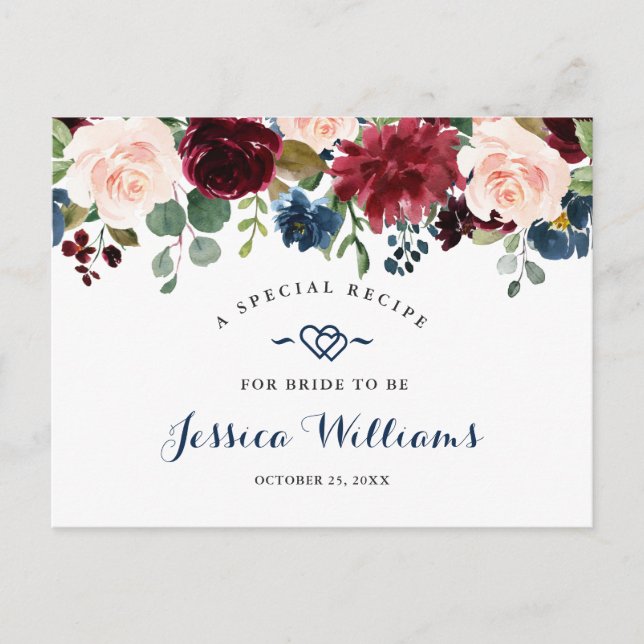 Cartão Postal Placa de recebimento do Chá de panela azul-Blush M (Frente)