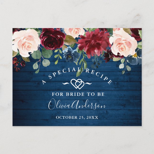 Cartão Postal Placa de recebimento do Chá de panela azul-Blush M (Frente)