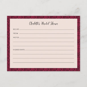 Cartão Postal Placa de Receita do Chá de panela Floral Burgundy 