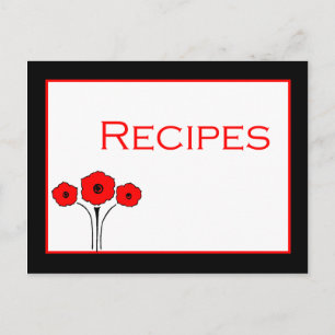 Cartão Postal Placa de Receita Preta-Preta Floral Vermelha