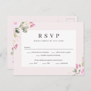 Cartão Postal Placa de Resposta RSVP de Casamento Floral de rosa