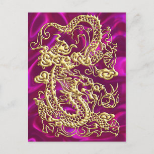 Cartão Postal Placa Dourada Lush de Satin Magenta do Dragão Dour