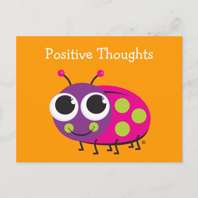 Cartão Postal Placa Ladybug de Ideias Positivas (Frente)