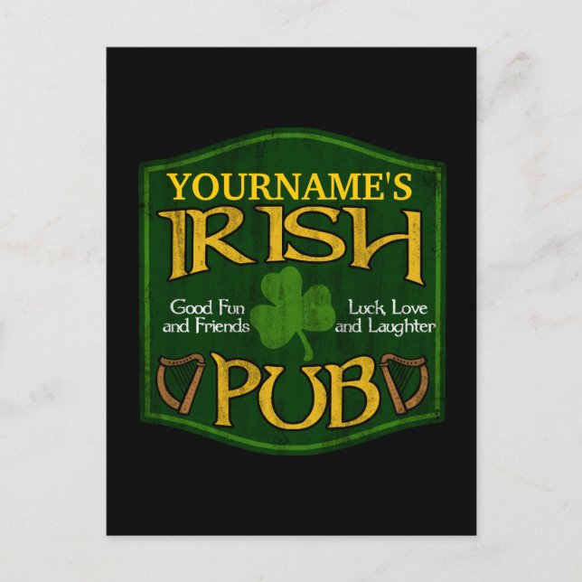 Cartão Postal Placa Personalizada de Pub Irlandês (Frente)