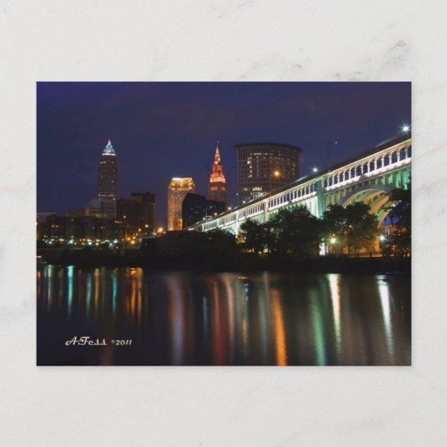 Cartão Postal Placa postada Cleveland Skyline (Frente)