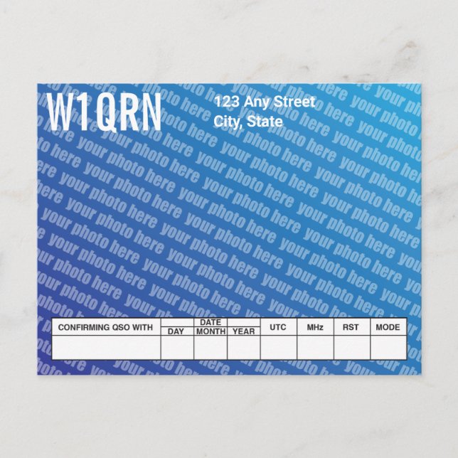 Cartão Postal Placa QSL Adicionar sua própria foto (Frente)