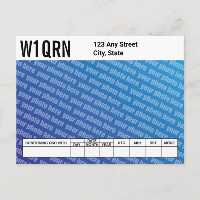 Cartão Postal Placa QSL Adicionar sua própria foto (Frente)