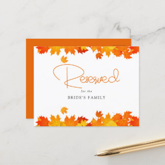 Cartão Postal Placa Reservada para Casamento outono Chic Boho