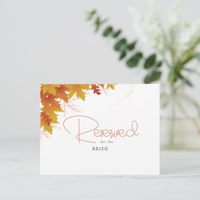 Cartão Postal Placa Reservada para Casamento outono Chic Boho (Em pé/Frente)