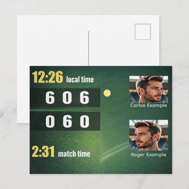 Cartão Postal Placar de Tênis Personalizado – Partida Customizad (Frente/Verso)