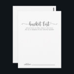 Cartão Postal Placas de Lista de Baldes Silver Minimalistas<br><div class="desc">Estes cartões minimalistas de balde de prata são a atividade perfeita para uma recepção de casamento ou chá de panela rústica. O design simples e elegante apresenta tipografia de script clássico e rico em prata. Altere o texto para se adequar a qualquer evento de vida. O sinal da lista de...</div>