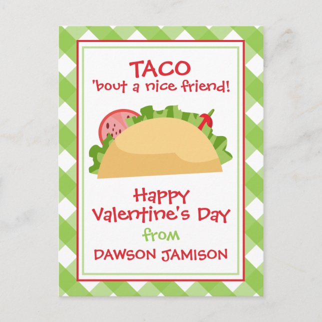 Cartão Postal Placas de Namorados Personalizadas Gingham Taco (Frente)