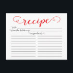 Cartão Postal Placas de Receita do Chá de panela de Script Verme<br><div class="desc">Cartões de receita da cozinha de Chá de panela contemporânea com uma fonte de script de tipografia na moda vermelha definida em um fundo branco nítido. A frente do nosso cartão de receita oferece espaço para um título de receita, da cozinha e do espaço de ingredientes. Sacudir nosso cartão de...</div>