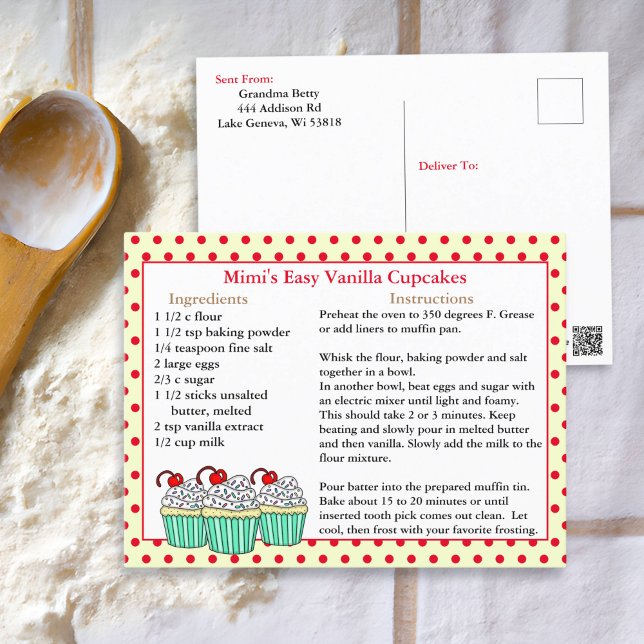 Cartão Postal Placas de receitas do Cupcake Vanilla (Criador carregado)