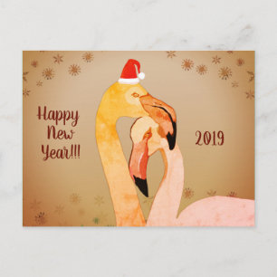 Cartão Postal Placas de Saudação de Ano Novo - Aves Flamingo
