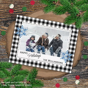 Cartão Postal Plaid Lumberjack Preto Branco e Flocos de Neve