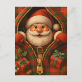 Cartão Postal Plaid Santa Claus Christmas Design 