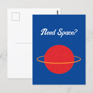 Cartão Postal Planeta Retro Vermelho, Cartoon Espacial Sci-Fi Cl