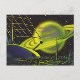 Cartão Postal Planeta Verde Neon de Ficção Científica Vintage co