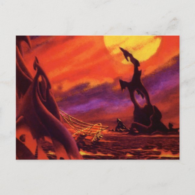 Cartão Postal Planeta vulcânico de ficção científica com Red Lav (Frente)