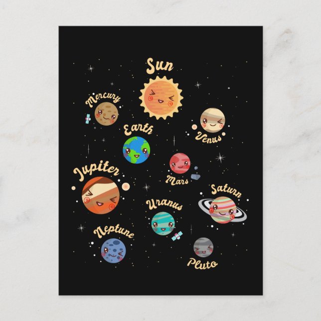 Cartão Postal Planetas do Sistema Solar Crianças Conhecem o Espa (Frente)