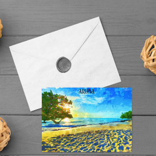 Cartão Postal Planície de praia mínima da ilha de Caribe de Arub