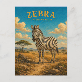 Cartão Postal Planícies de Relva de Zebra GeoSaga Aquarela