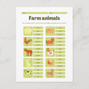 Cartão Postal Planilha Educativa de Identificação de Animais da