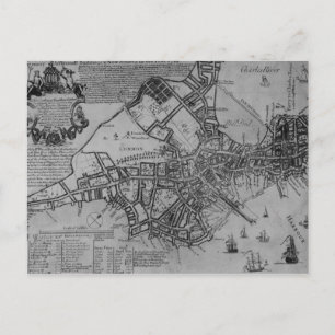 Cartão Postal Plano de Boston, Nova Inglaterra, 1739