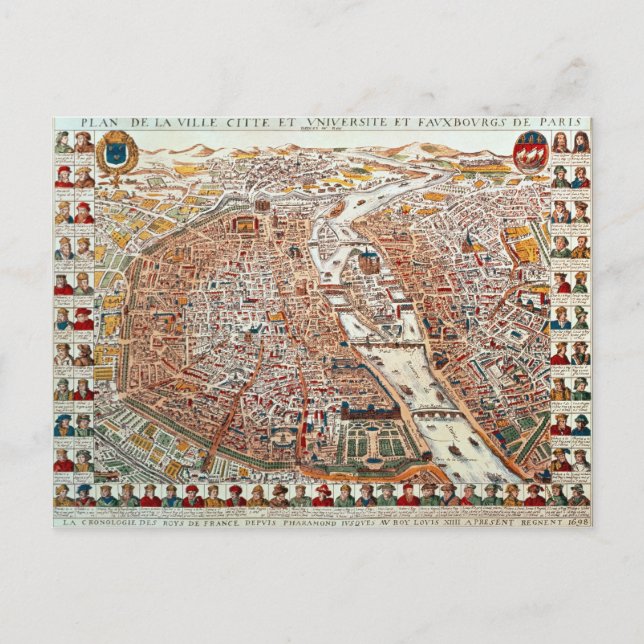 Cartão Postal Plano de Paris com fronteira cronológica (Frente)