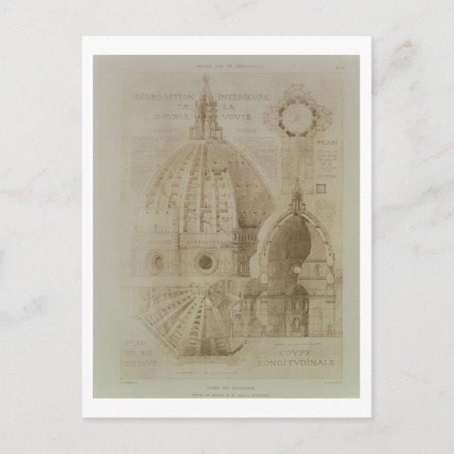Cartão Postal Plano, seção e aumento da catedral de Florença, (Frente)