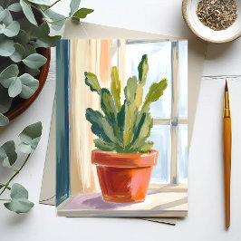 Cartão Postal Planta Cacto | Aquarela Botânica Verde