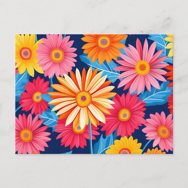 Cartão Postal Planta Floral de Margaridas Gerbera Vibrantes (Frente)