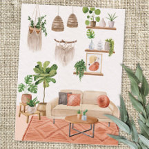 Plantas em Aquarela em Casa Estilo Boêmio