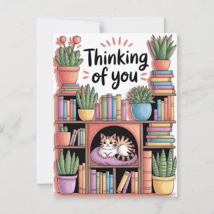 Cartão Postal Plantas, Gatos E Livros - Estética De Gatos-Livres