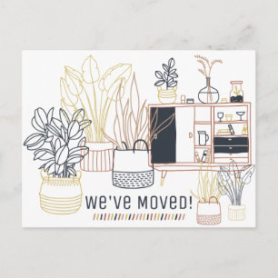 Cartão Postal Plantas Ilustradas Fofas Mudamos de Endereço