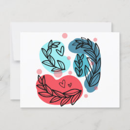 Cartão Postal Plantas Vermelhas E Azuis-Abstrato