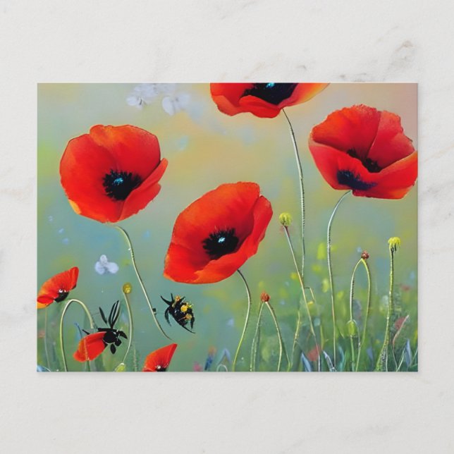 Cartão Postal Plantas Vermelhas Poppies (Frente)