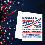 Cartão Postal Plataforma Democrata Eleitoral de Kamala Harris 20<br><div class="desc">Votem em Kamala Harris para presidente na eleição presidencial de 2024 para apoiar a plataforma do partido democrático. Este cartão postal democrata mostra uma lista de seis razões: direitos LGBTQ, saúde das mulheres, política ambiental, reforma do empréstimo estudantil, igualdade de oportunidades para as minorias e as mulheres, leis sensatas sobre...</div>