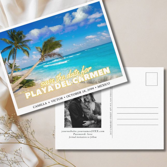 Cartão Postal Playa del Carmen México Casamento Salve a Data (Playa del Carmen Mexico Wedding Save the Date Postcard)