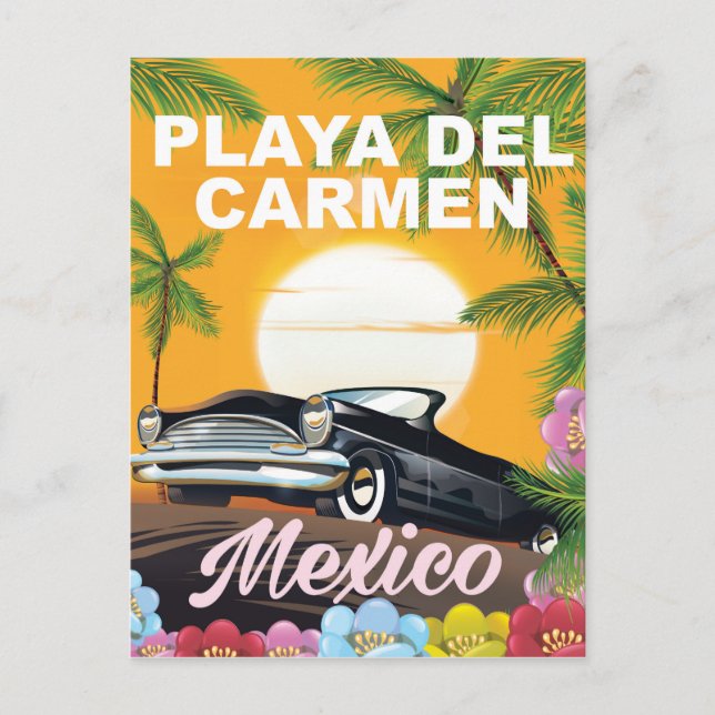 Cartão Postal Playa del Carmen poster de viagens de carro mexica (Frente)