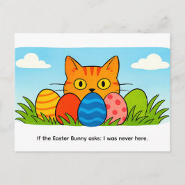 Cartão Postal Playful Cartoon Cat Hiding Behind Easter Eggs