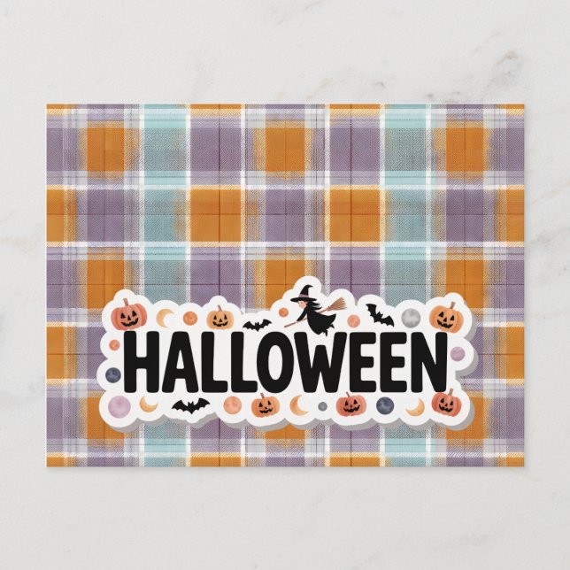 Cartão Postal Playful Halloween Plaid (Frente)