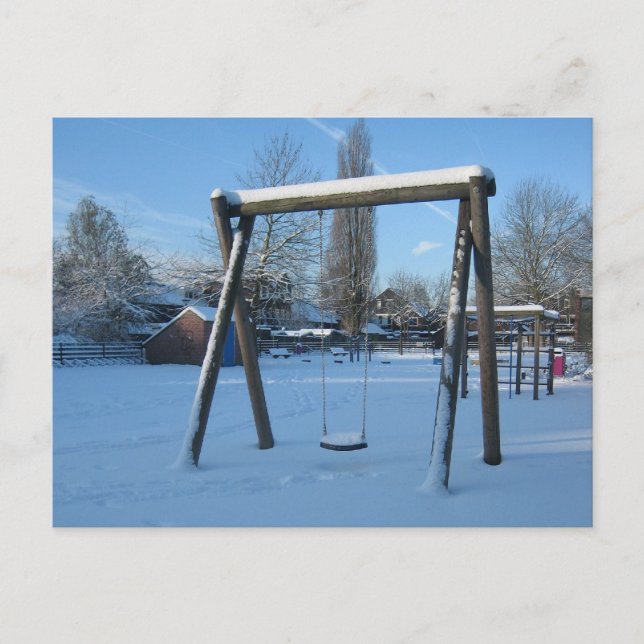 Cartão Postal Playground na neve (Frente)