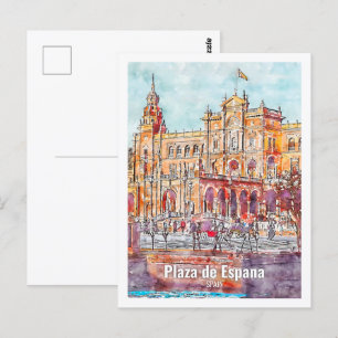 Cartão Postal Plaza de Espana Espanha Familiar Viagem
