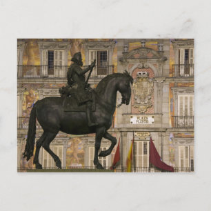 Cartão Postal Plaza Mayor com estátua de Filipe III, Madrid,