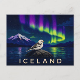 Cartão Postal Plectrophana sob a Aurora | Islândia Icônica